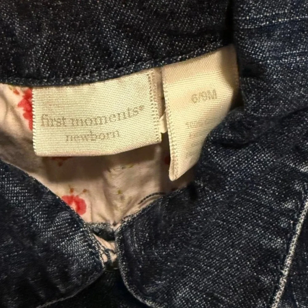 Beautifully embroidered first moments baby denim jacket size 6-9 months